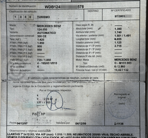 
								MERCEDES 300CE (W124) completo									